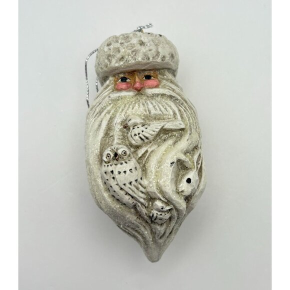 Pam Schifferl Santa Claus Head Christmas Ornament Owl Bird Rabbit Face Folk Art - Picture 8 of 8